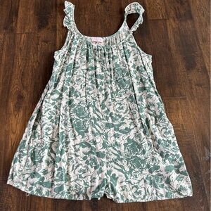 Pink Lily Green and White Floral Romper